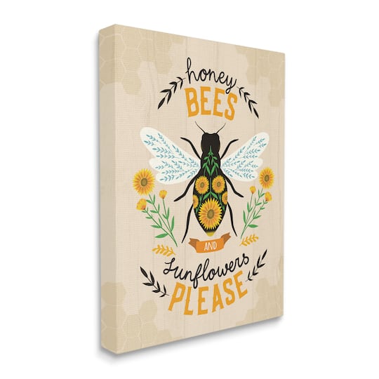 Stupell Industries Honey Bees Sunflowers Please Spring Garden Floral Phrase Canvas Wall Art